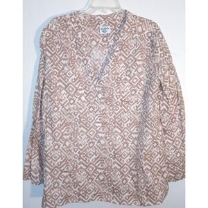 HIHO  Tunic Blouse  100% LINEN Tortola BVI  Size Medium Print top tunic pullover